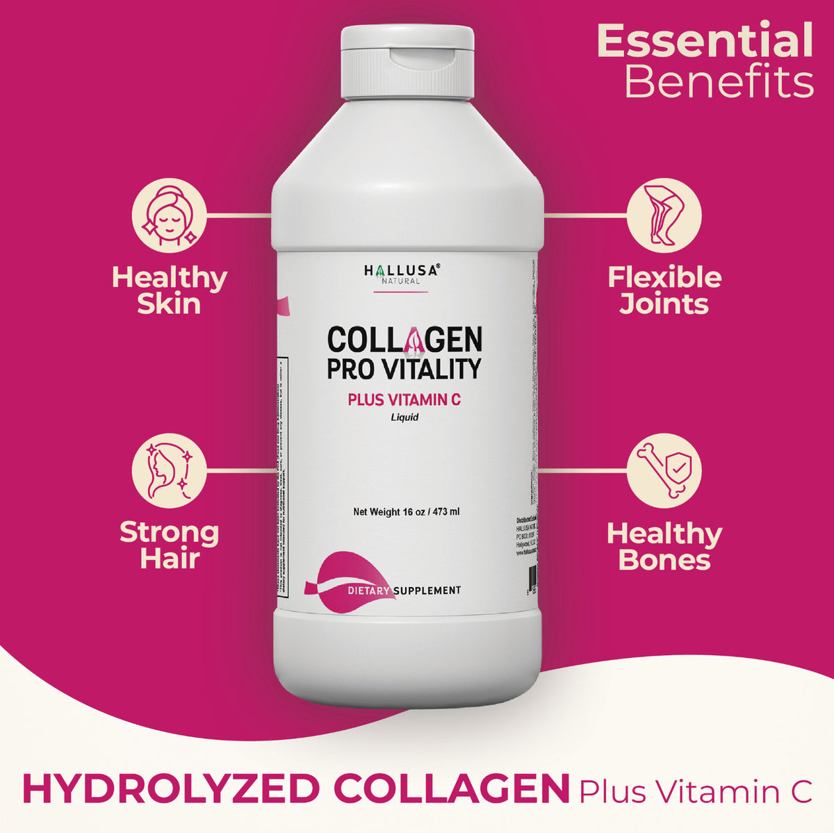 Hydrolyzed Collagen Liquid 16 oz with Biotin 10,000 mcg - 3 Pack