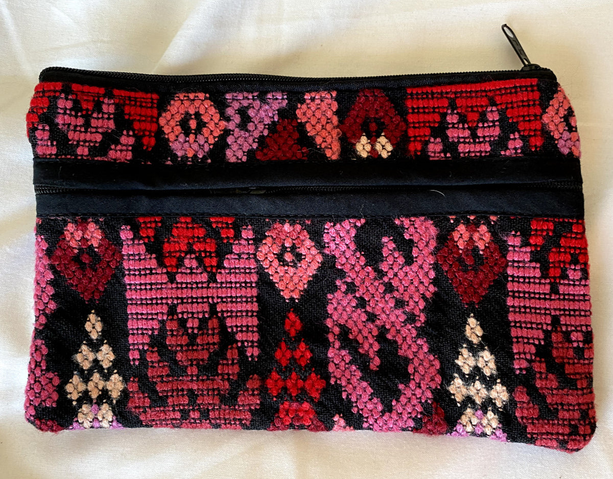 Guatemalan Hand Made Pink Zipper Wallet Case with 3 Pockets