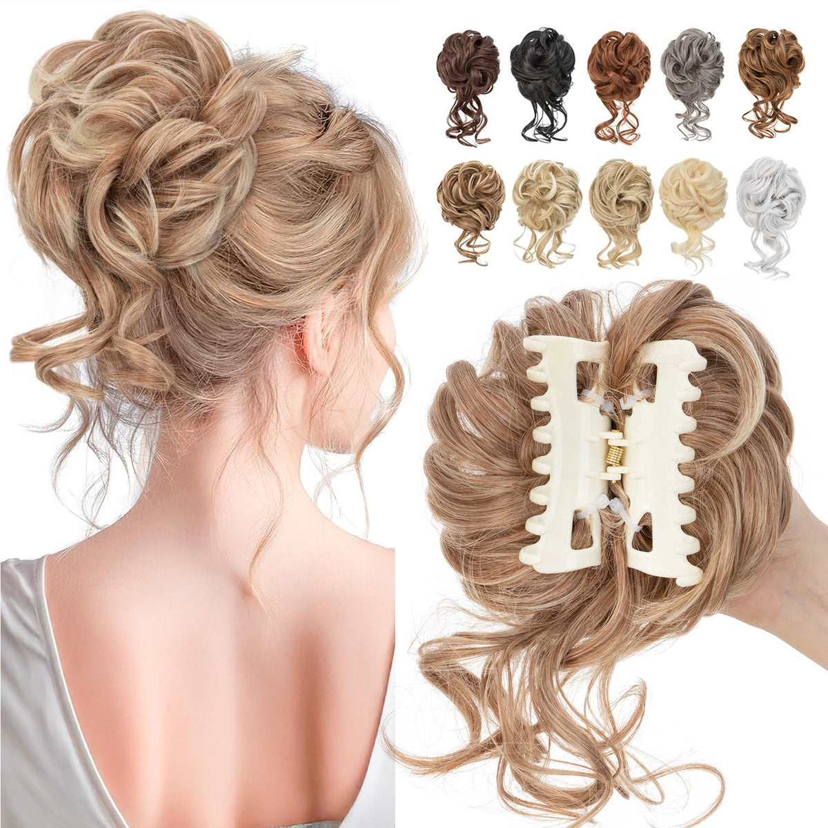 Natural Clip-In Messy Bun Hair Extension Hairpiece for Updo & Wedding
