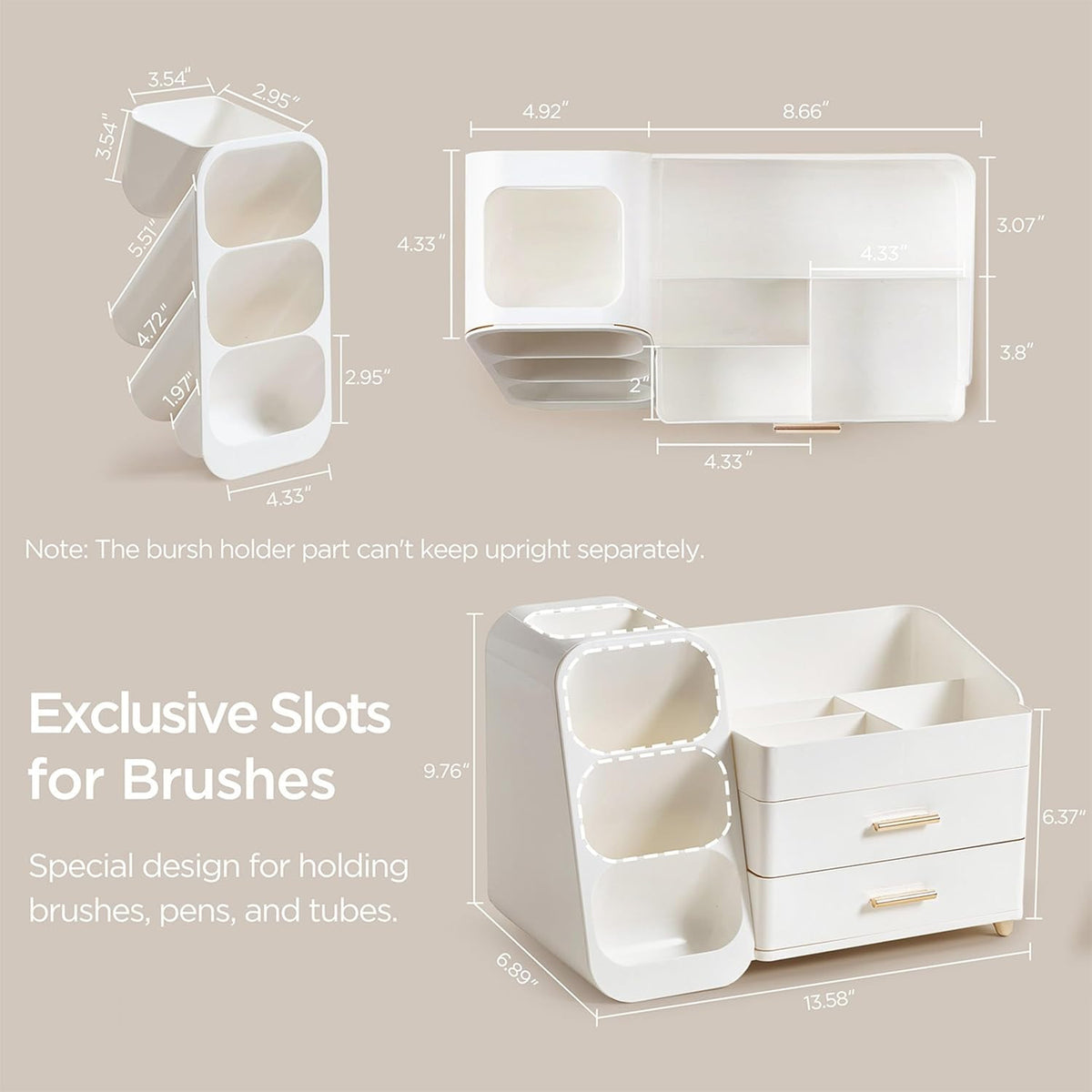 Large Makeup Organizer with Brush Holder for Vanity and Bathroom Countertop Storage