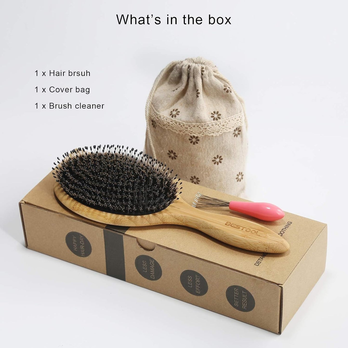 Anti-Dandruff Boar Bristle Hair Brush with Bamboo Handle - Gift Ready