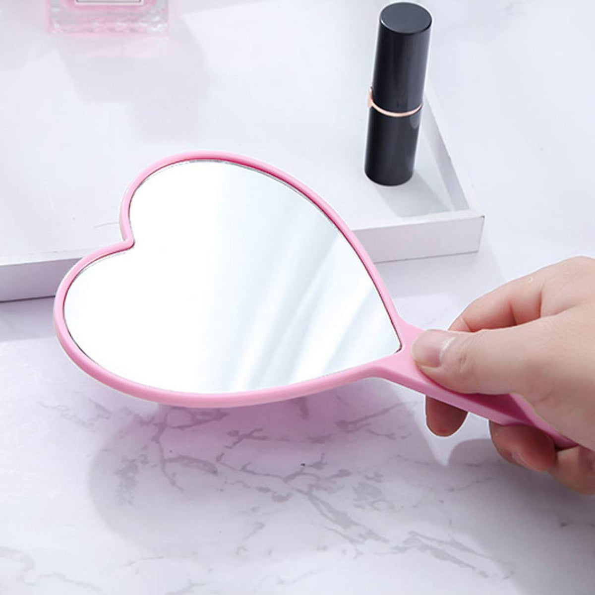 Heart-Shaped Portable Makeup Mirror with Light - Travel Vanity Compact