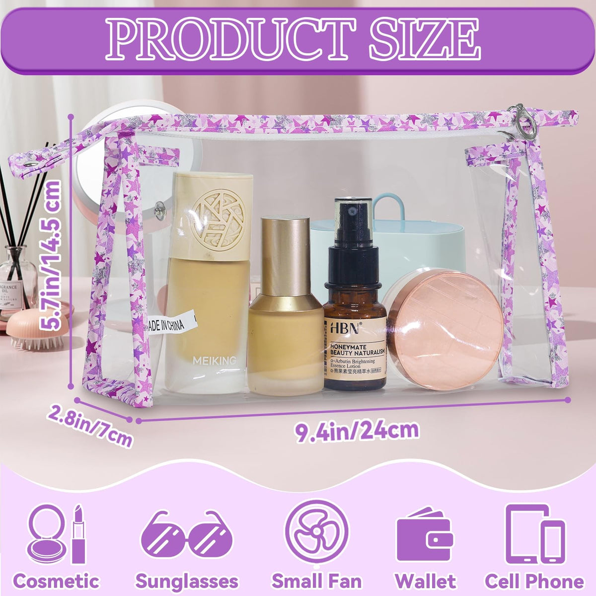 12 Pack Clear PVC Makeup Bags Waterproof Travel Cosmetic Organizer