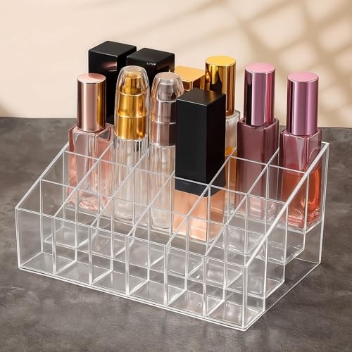 Acrylic Lipstick Organizer - 24-Compartment Clear Cosmetic Display Box