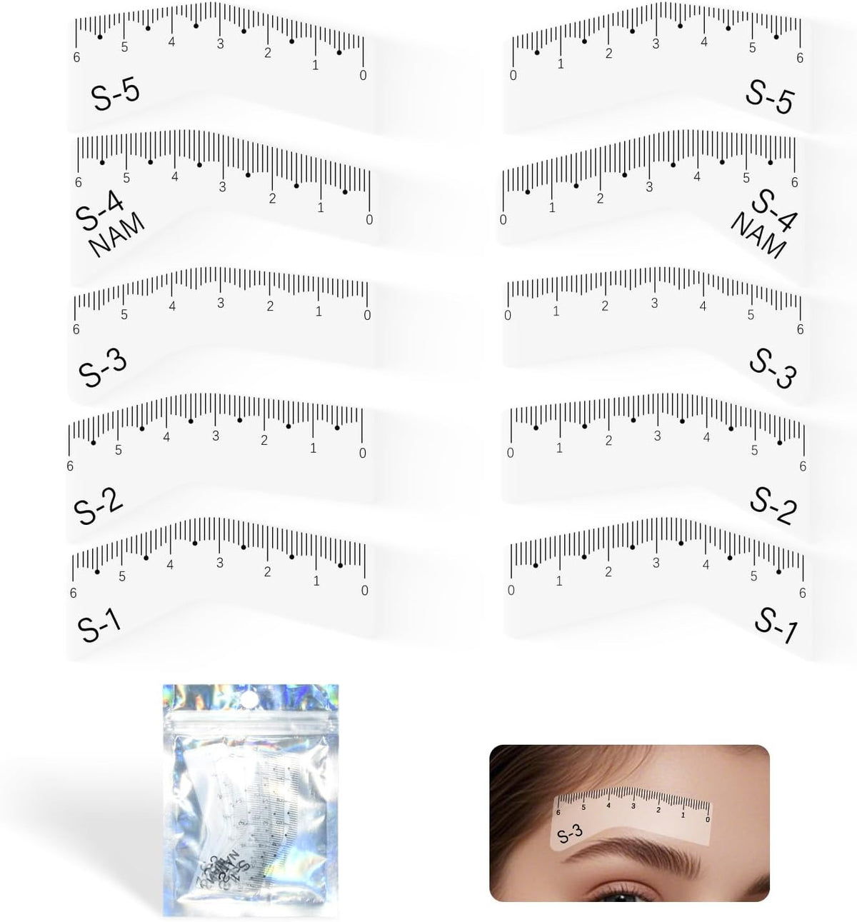 Eyebrow Stencil Ruler Set for Microblading & Makeup - 5 Pairs, Reusable Plastic