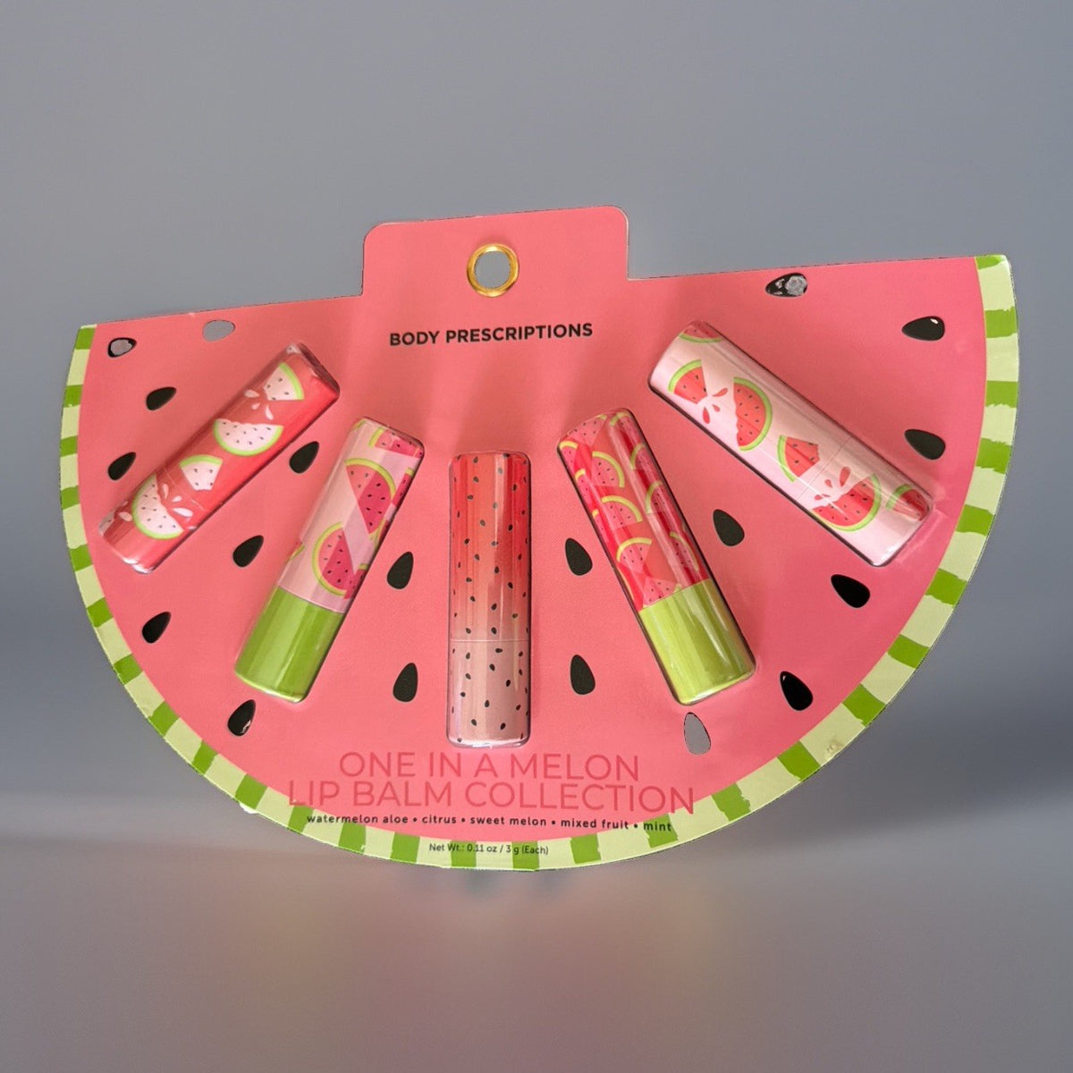 5-Pack Lip Balm Set with Assorted Flavors - Melon Watermelon Aloe Citrus
