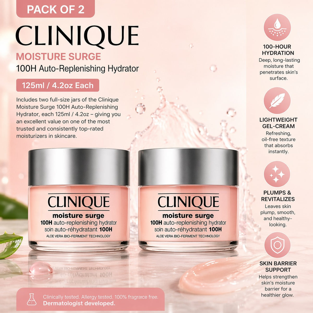 Clinique Moisture Surge 100H Hydrator 125ml - Pack of 2
