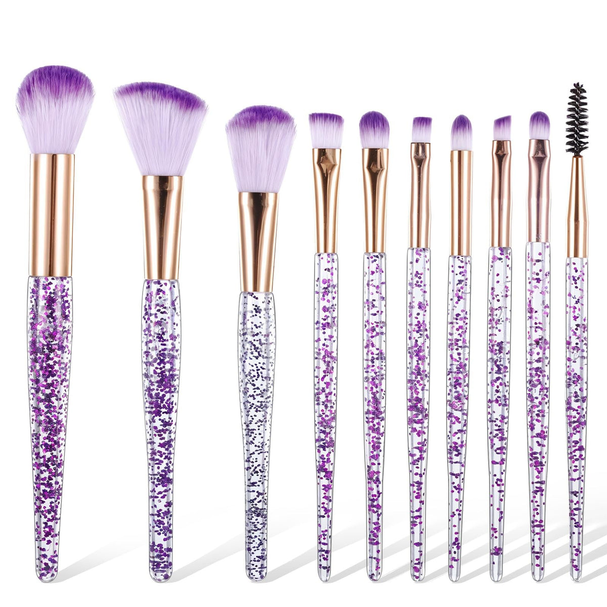 Professional Glitter Makeup Brush Set - 10 Synthetic Face & Eye Brushes