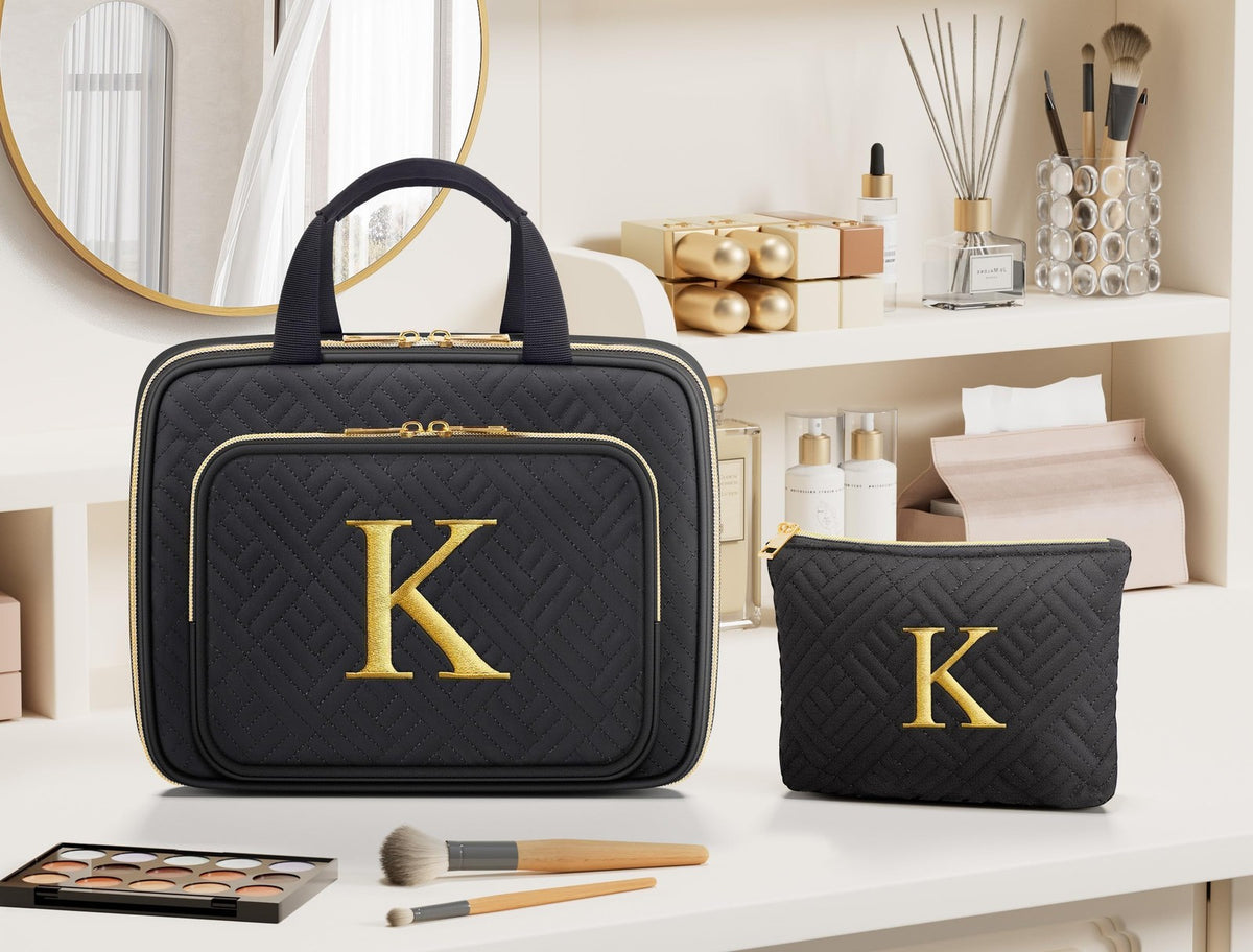 Personalized Hanging Makeup Bag with Initials Travel Toiletry Organizer