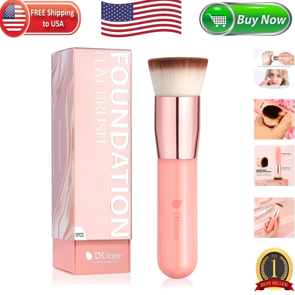 Flat Top Kabuki Foundation Brush for Flawless Makeup Blending - Dense Synthetic Bristles