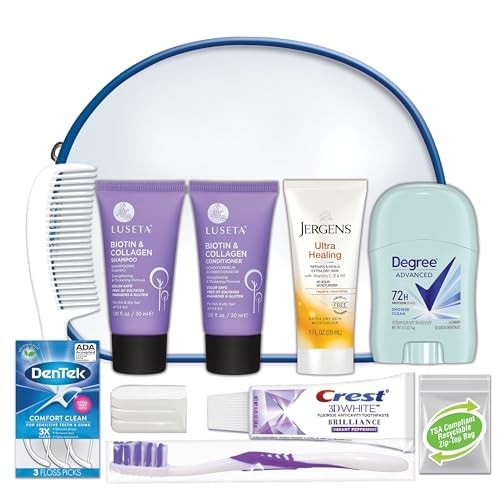 Travel Toiletry Kit for Women - 10 Travel Size Essentials, TSA Approved