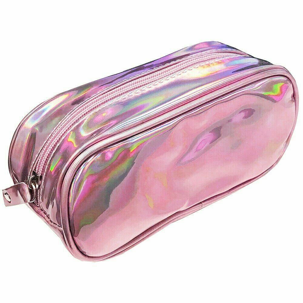 Holographic Pencil Case Pouch - Zippered Cosmetic Bag, 7.5 x 3 x 4 in