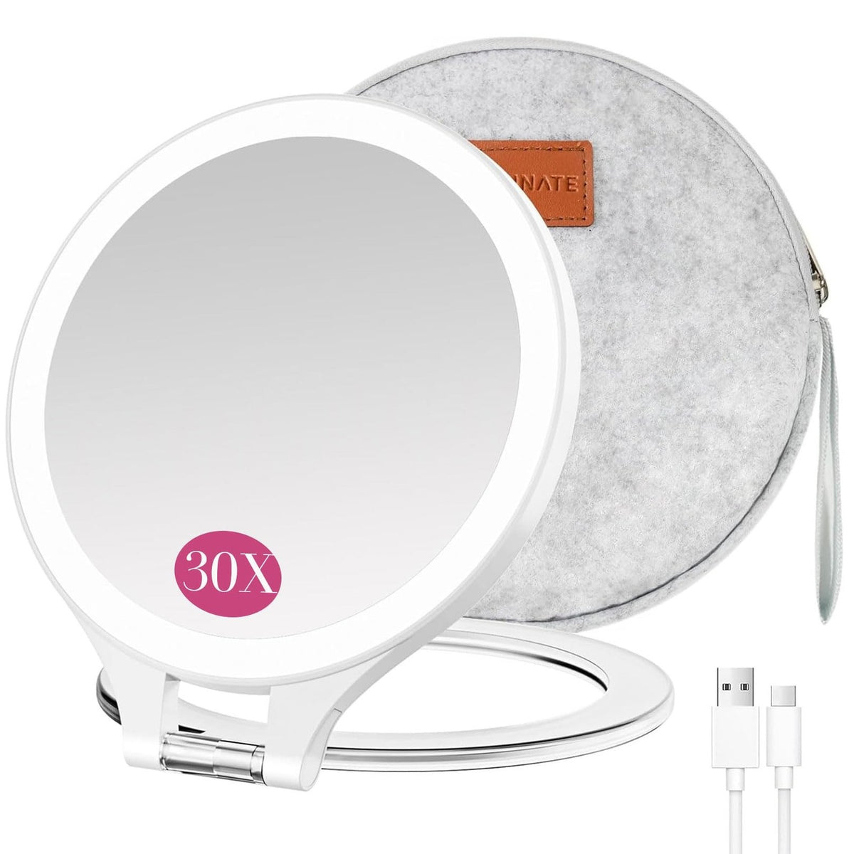 Rechargeable Lighted Travel Makeup Mirror - Double Sided with 3 Light Modes