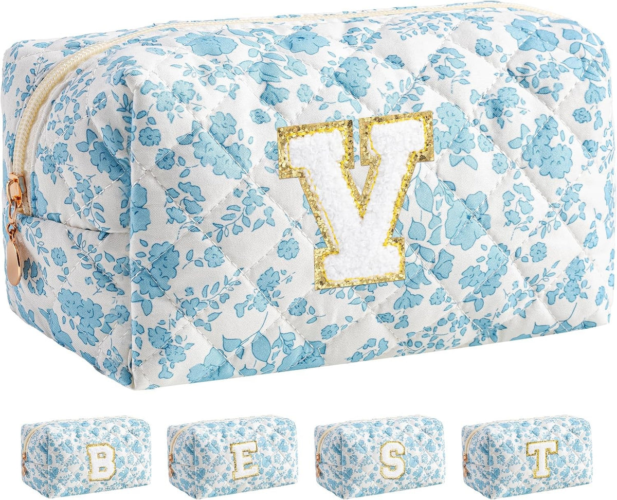 Personalized Makeup Bag for Women - Quilted Travel Cosmetic Organizer
