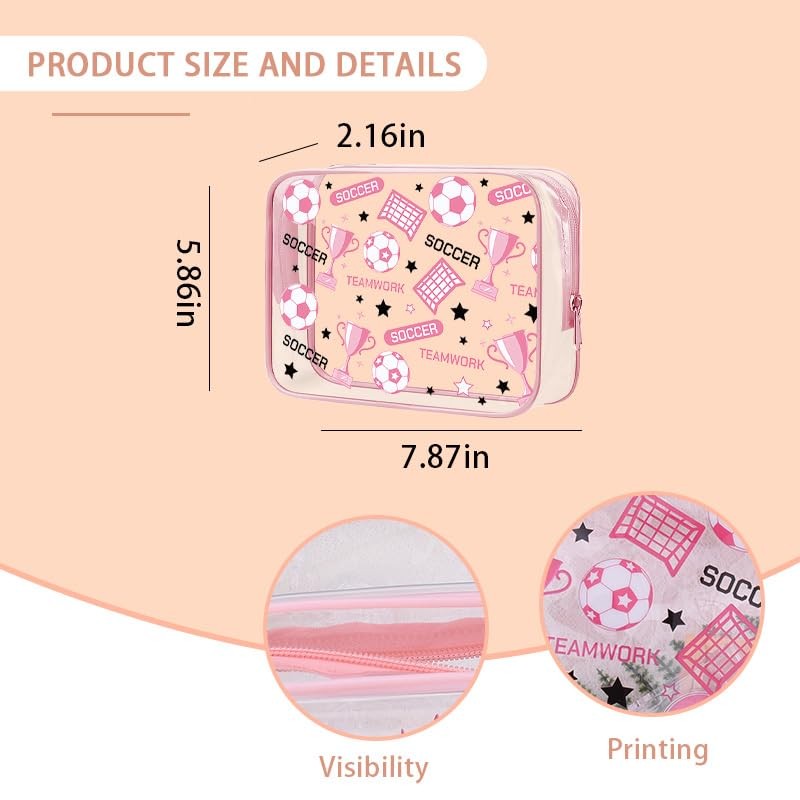 Soccer Clear Makeup Bag with Zipper - Pink Sports Cosmetic Organizer