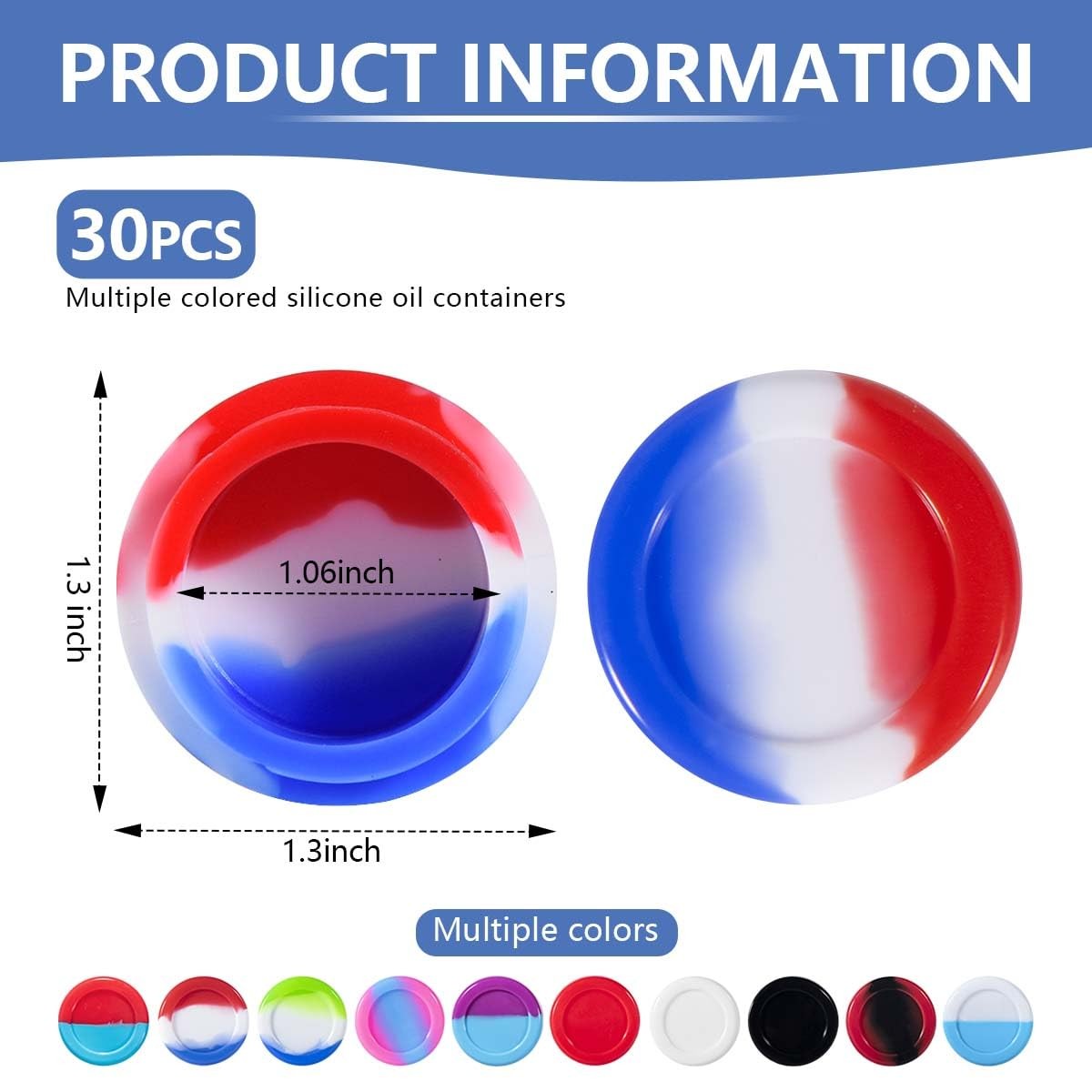 30 Pcs Silicone Wax Containers - Assorted Colors, Non-Stick, Reusable, 5ml