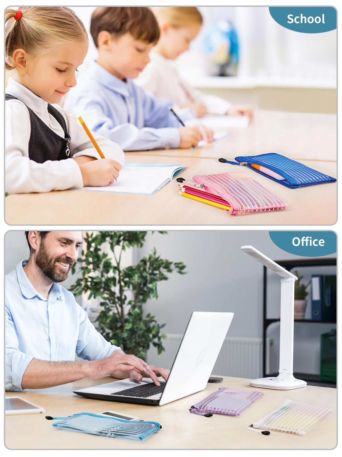 Mesh Zipper Pouches Set of 80 in 10 Colors - Durable Storage Bags for Office, Travel & Cosmetics