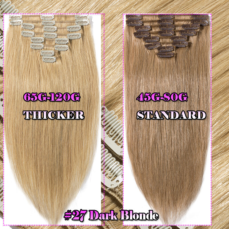 8pcs Clip-In Remy Human Hair Extensions Full Head - Brown Blonde Ombre
