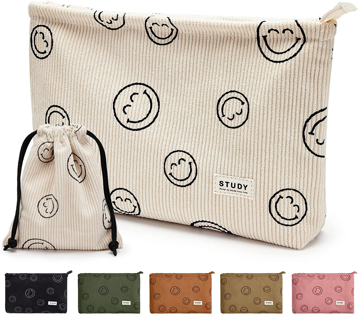 Women’s Waterproof Makeup Bag Set - 2 Pcs Corduroy Cosmetic & Travel Organizer