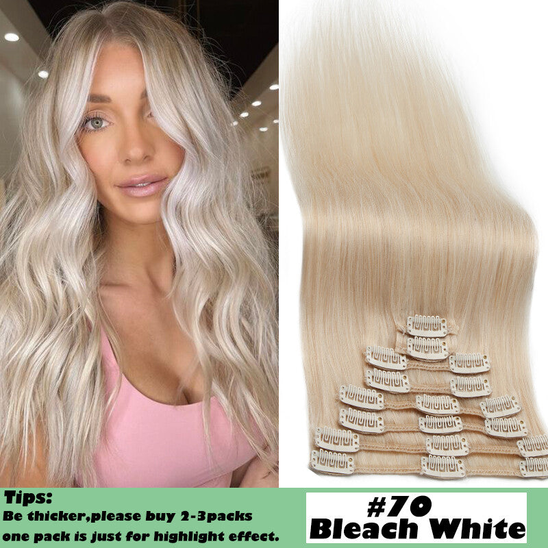 Full Head 8-Piece Clip-In Human Hair Extensions - Multiple Colors & Lengths