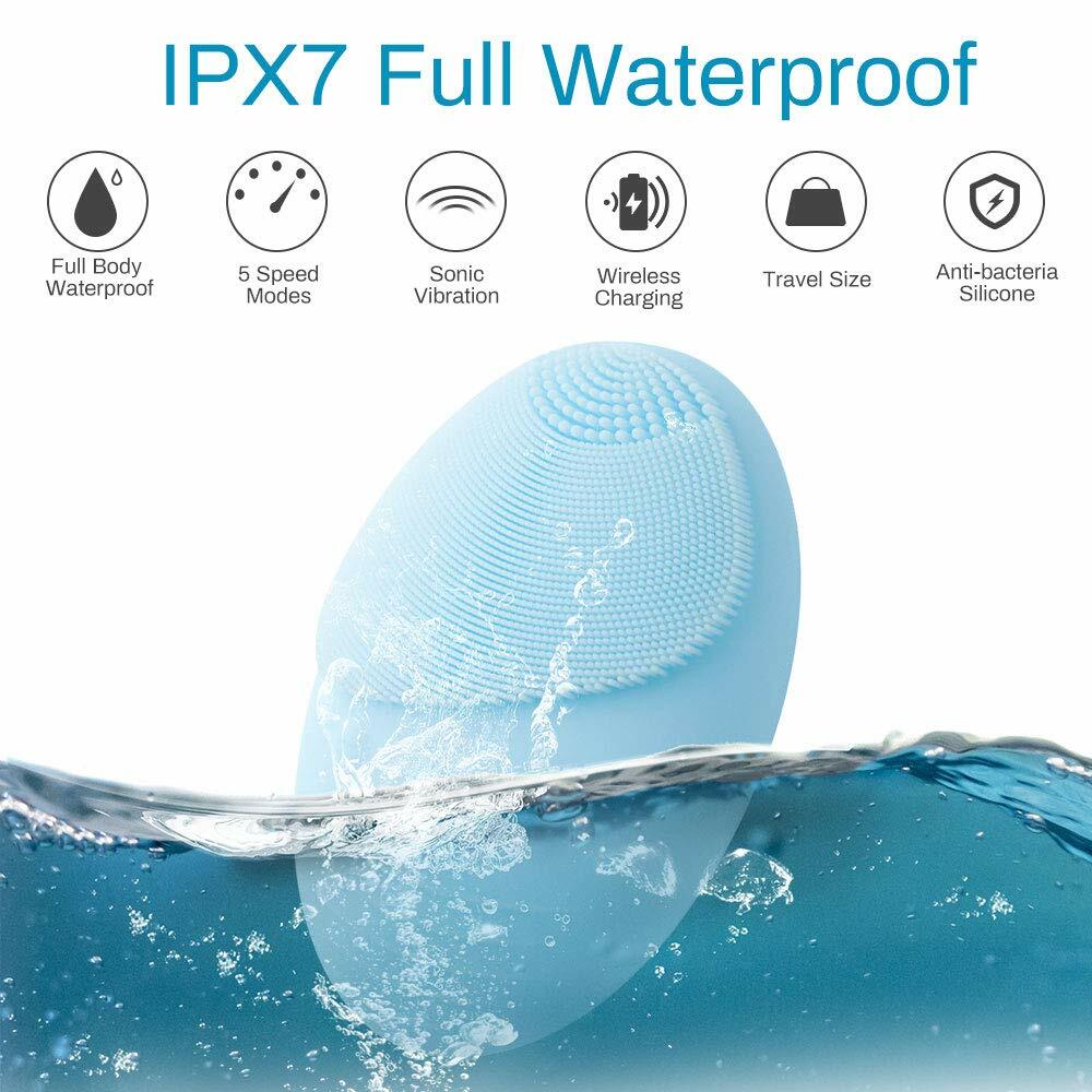 Wireless Electric Facial Cleansing Brush with LED Light Therapy Waterproof Skin Care Device