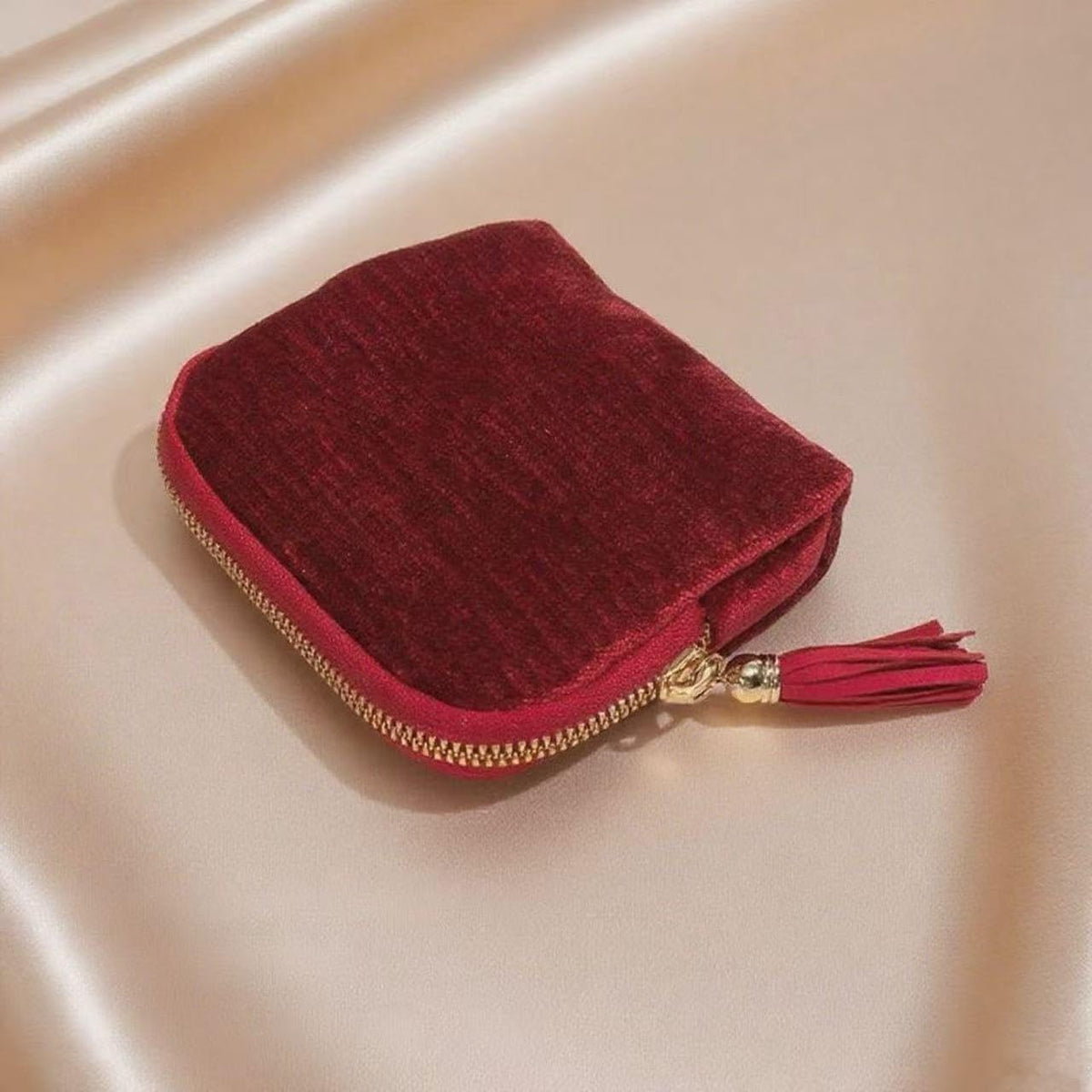 Travel Jewelry Case Small Velvet Pouch with Burgundy Red Compartments