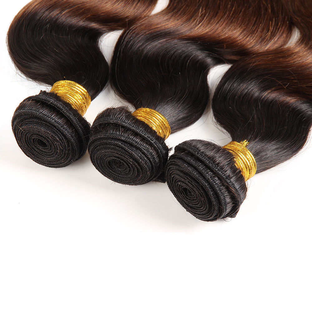 100% Human Hair Weave: Ombre Body Wave 1 Bundle 14-20in (1B/4/27)