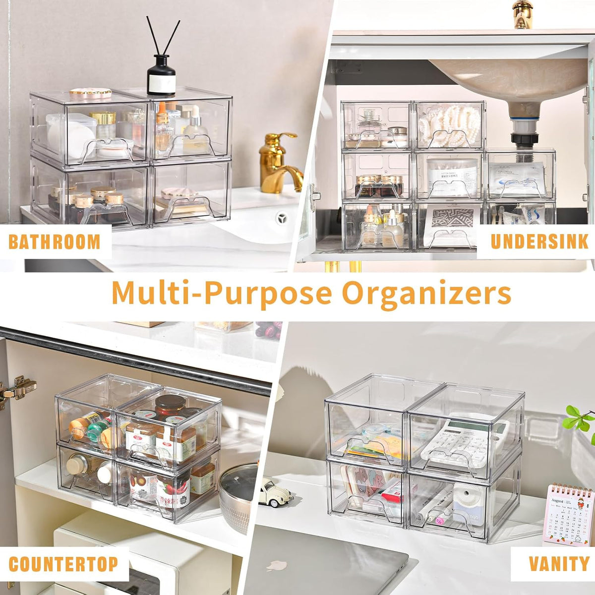 Stackable Makeup Organizer with Drawers - Clear Acrylic Storage for Vanity & Bathroom
