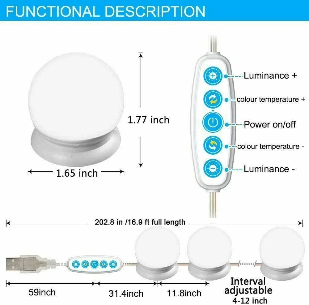 Makeup Mirror Light Kit with 10 Dimmable LED Bulbs - Hollywood Vanity Lighting