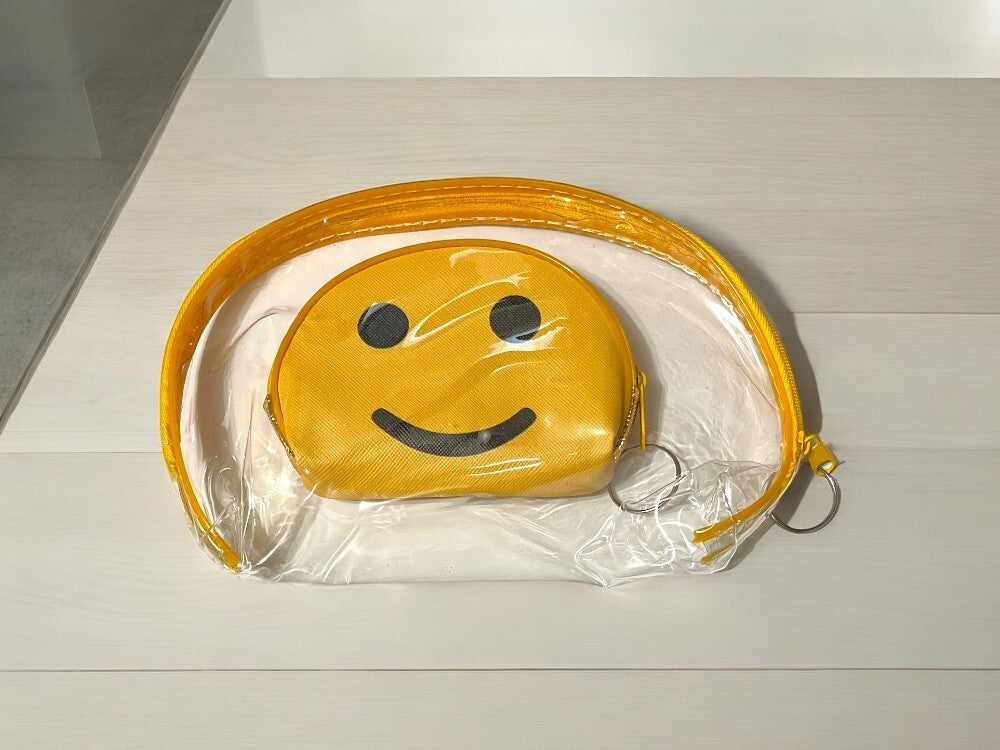 Large Zipper Cosmetic Bag Set with Happy Face Coin Purse - Clear & Colorful