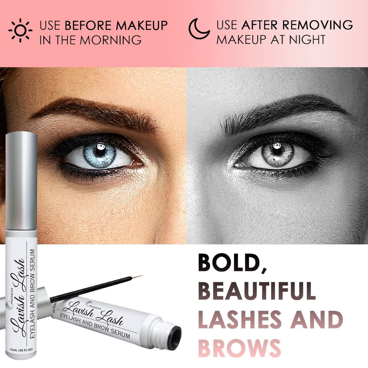 Eyelash Growth Serum with Peptides & Biotin - Long, Thick Lashes & Brows - 3ml 3-Month Supply
