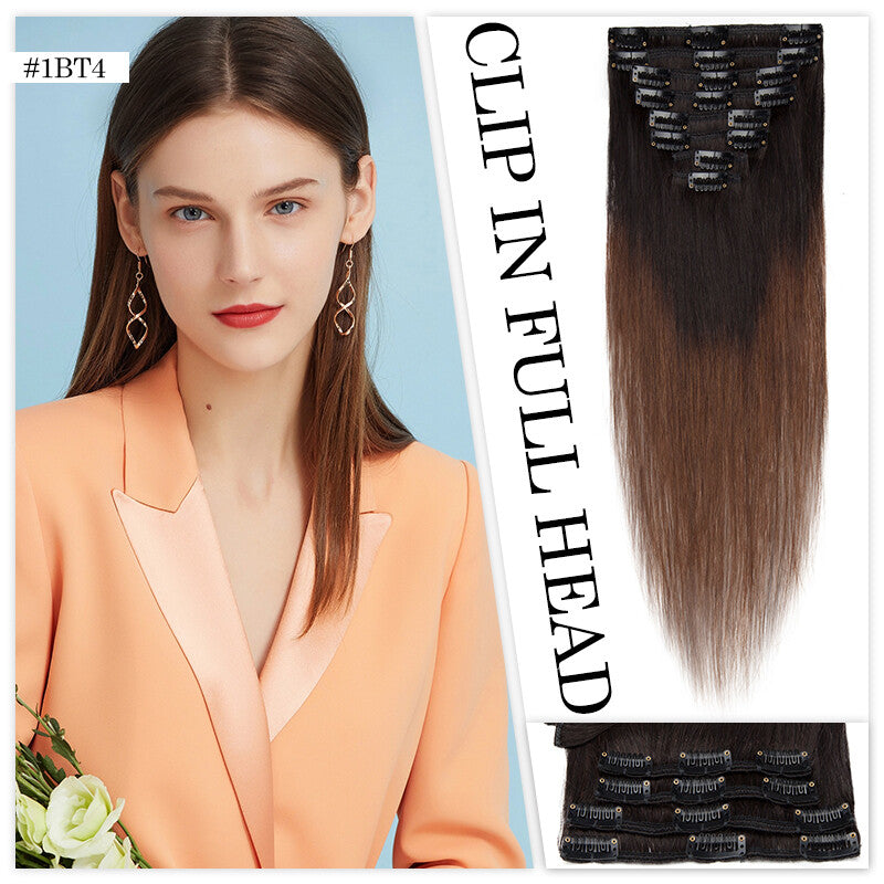 Clip in Hair Extensions 100% Remy Human Hair Full Head Set - Straight Styles