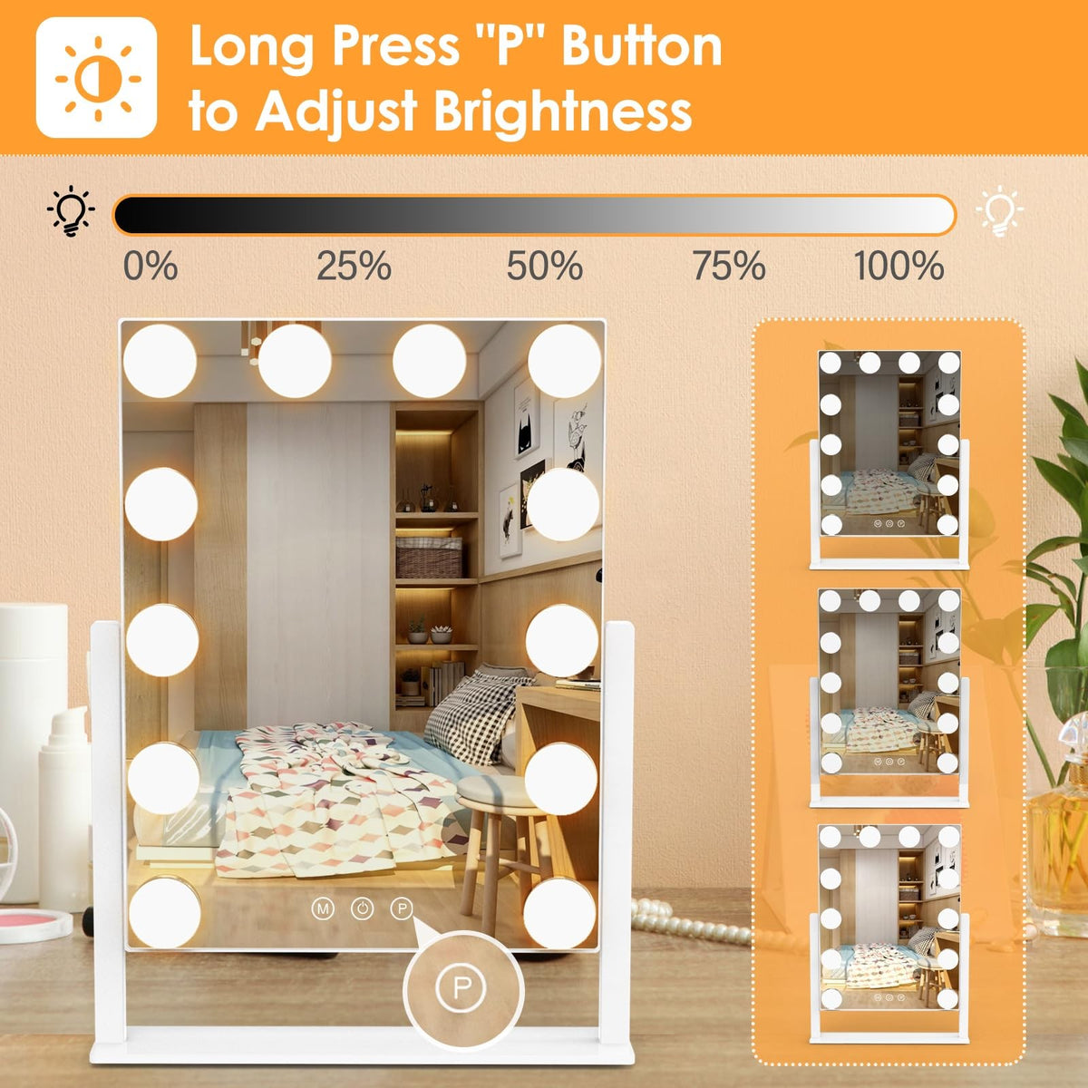 Vanity Makeup Mirror with Lights 12 Dimmable Bulbs 5X Magnification 360° Rotation
