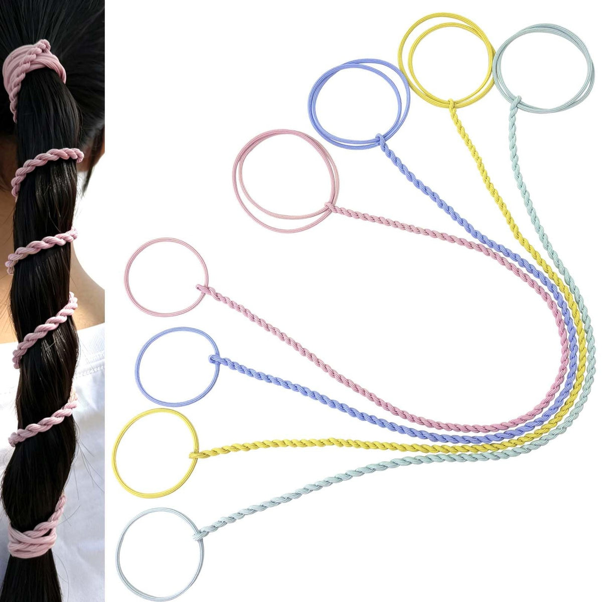 Hair Ties for Women, 16" 4 1 Count (Pack of 4), Yellow/