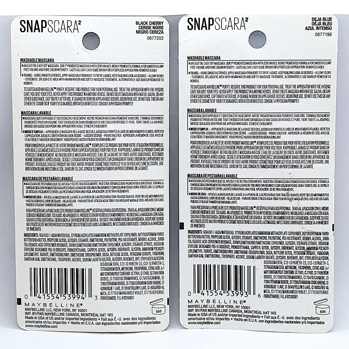 Set of 2 Maybelline SnapScara Mascara in Black Cherry & Deja Blue - Clump-Free, Long-Lasting Volume
