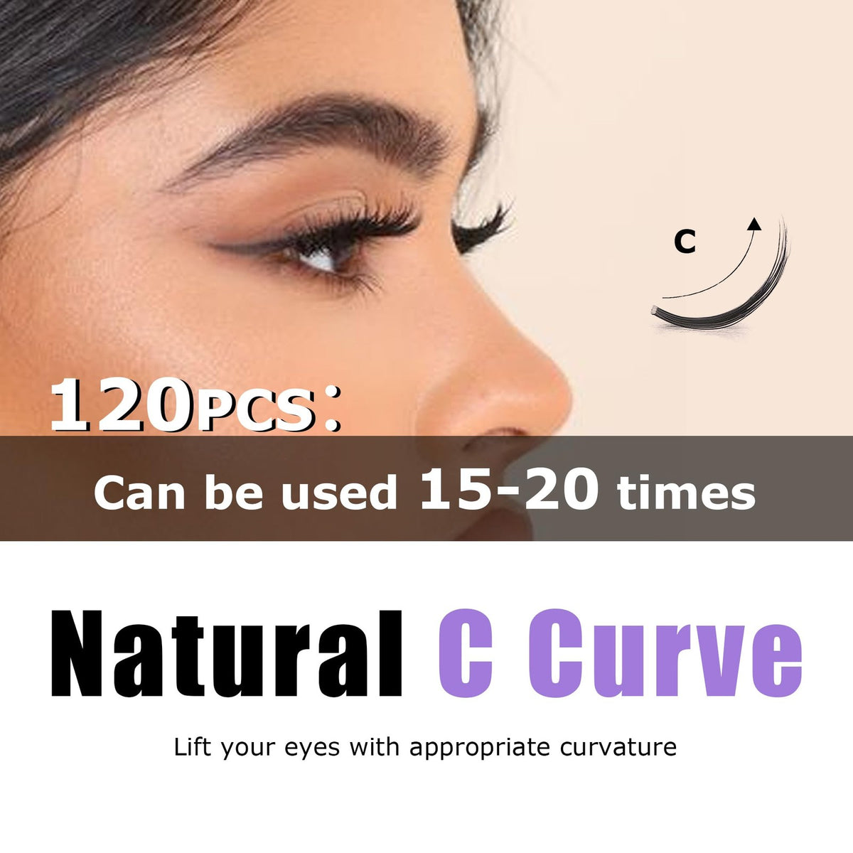 False Eyelash Clusters Natural Wispy Style 1 Pack - Black, Reusable