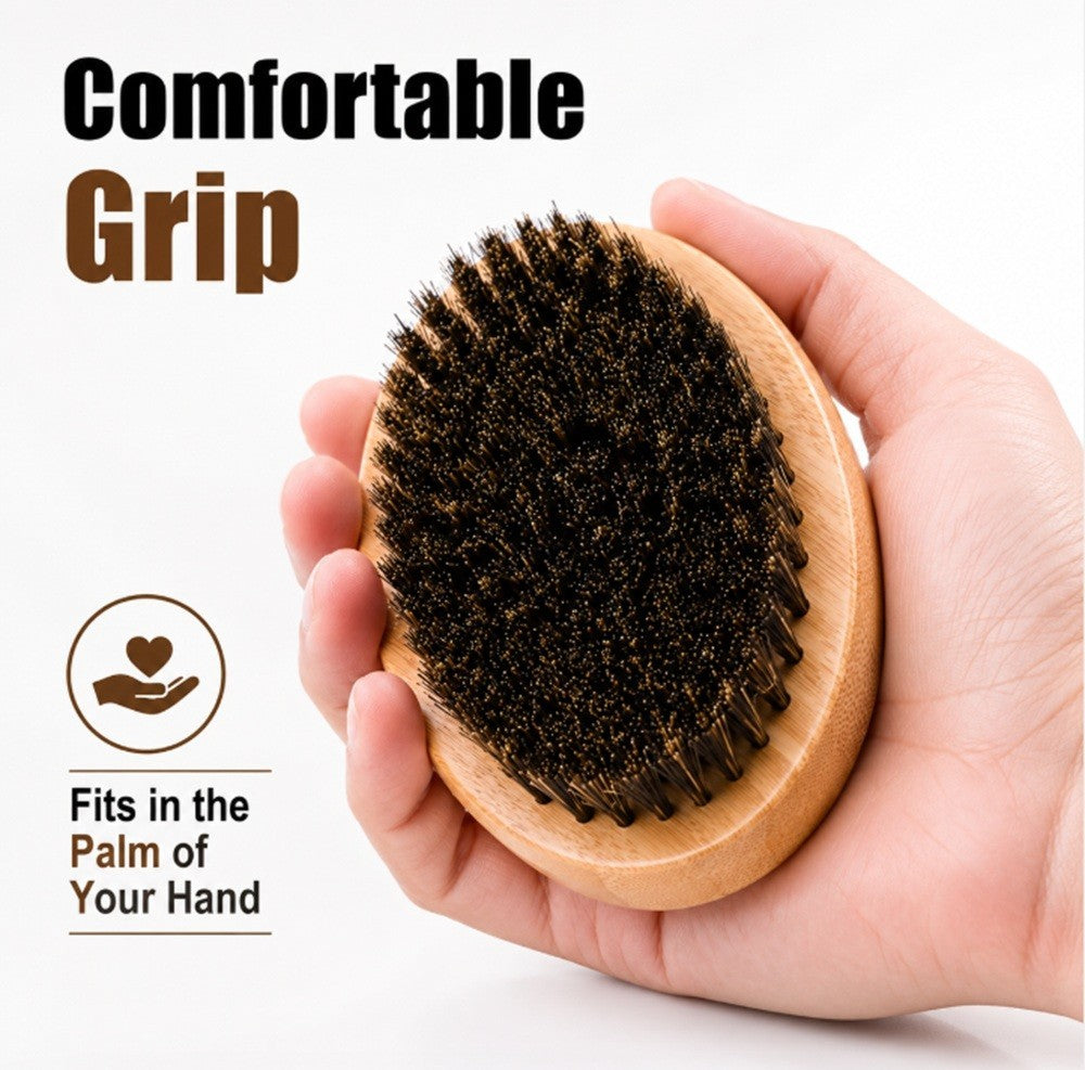 Men's Boar Bristle Beard & Mustache Brush with Wooden Handle - Travel Size Grooming Tool