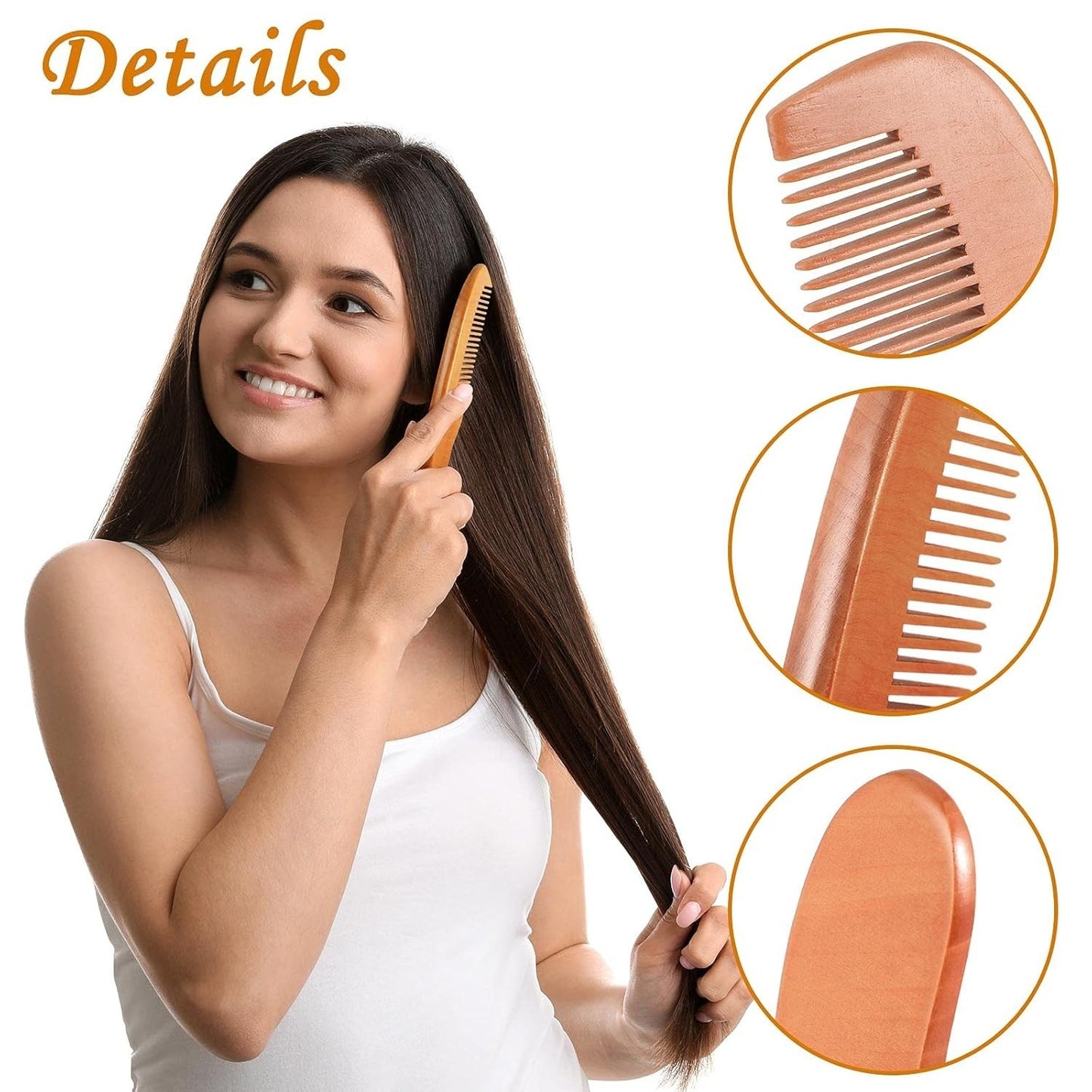 Natural Sandalwood Comb Set - 6 Anti-Static Grooming Combs for Hair & Scalp