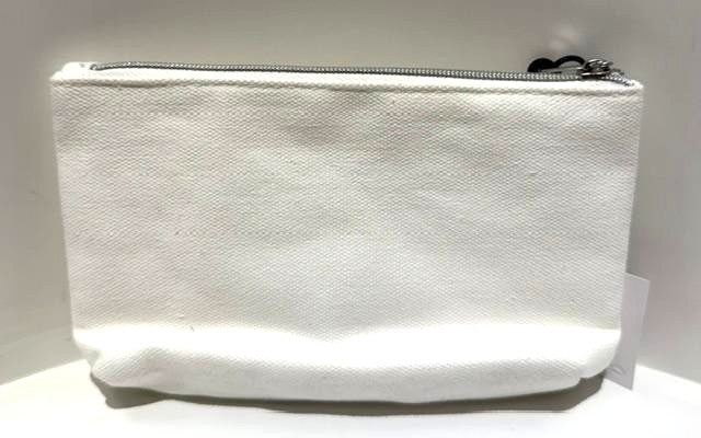 Travel Cosmetic Pouch in White Canvas - Zippered Makeup Organizer