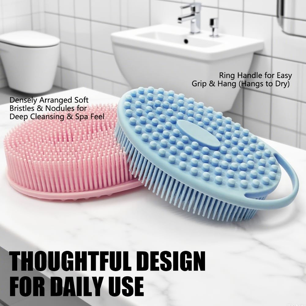 Silicone Body Scrubber Shower Bath and Shampoo Brush Black, Black