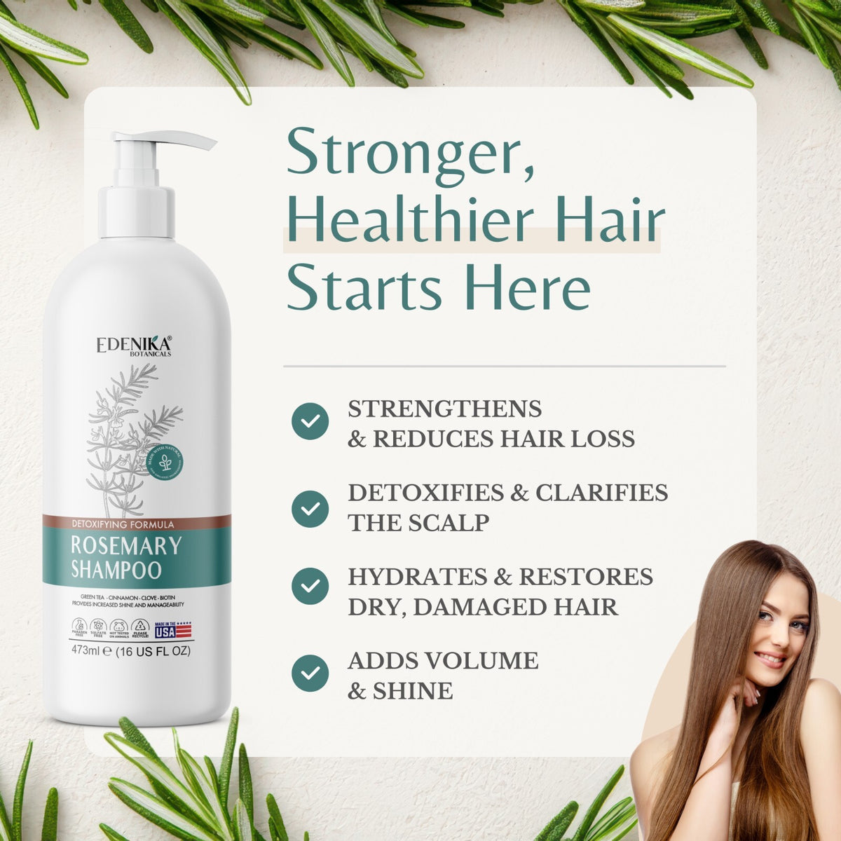 Organic Rosemary Shampoo with Biotin for Hair Loss & Thickening - 16 oz, Pack of 3