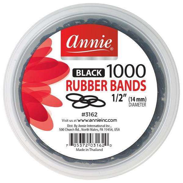 Annie #3162 Rubber Bands 1000Ct Black 1/2''