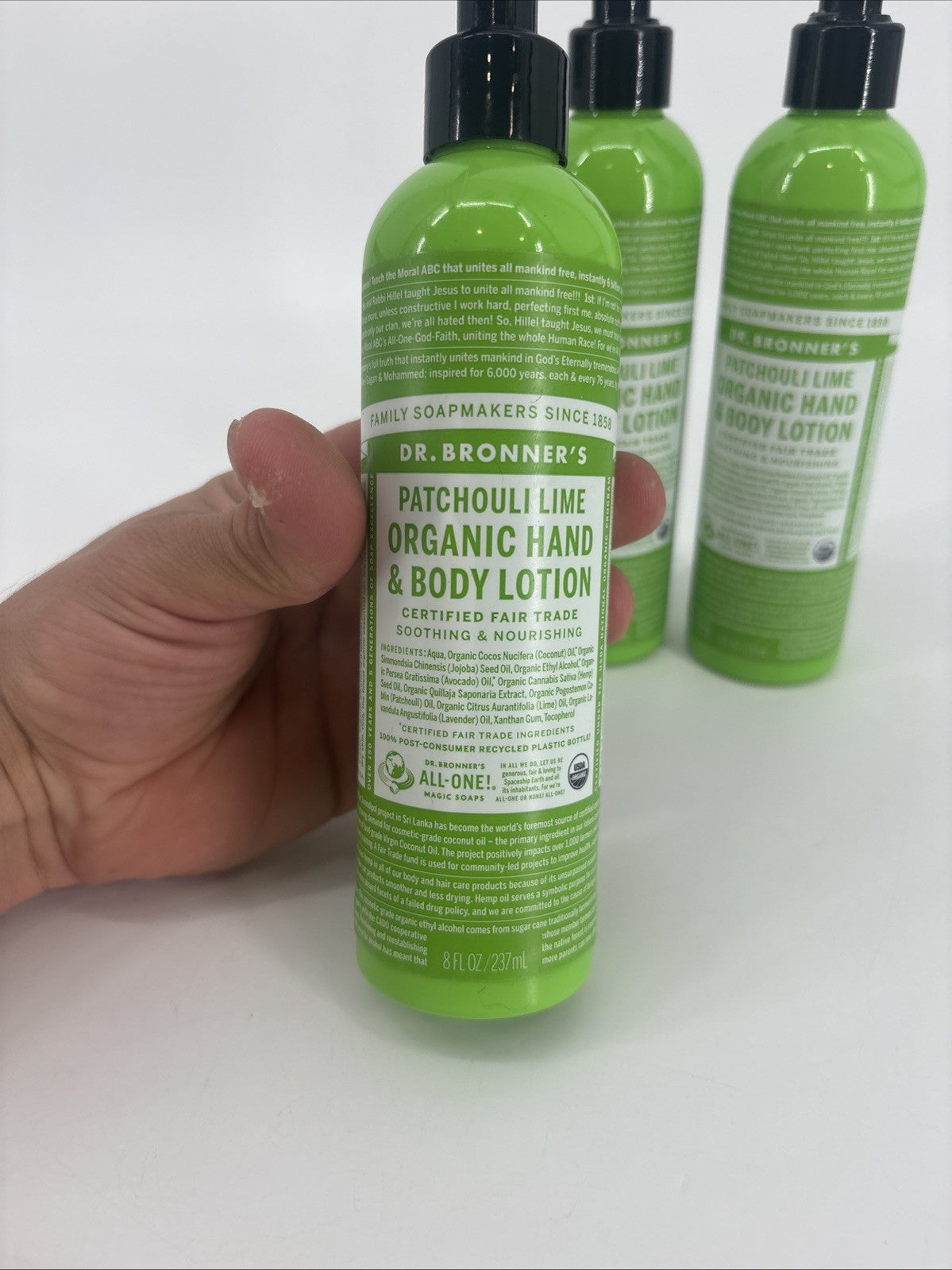 Dr. Bronner's Organic Hand & Body Lotion Patchouli Lime 8oz - 3 Pack