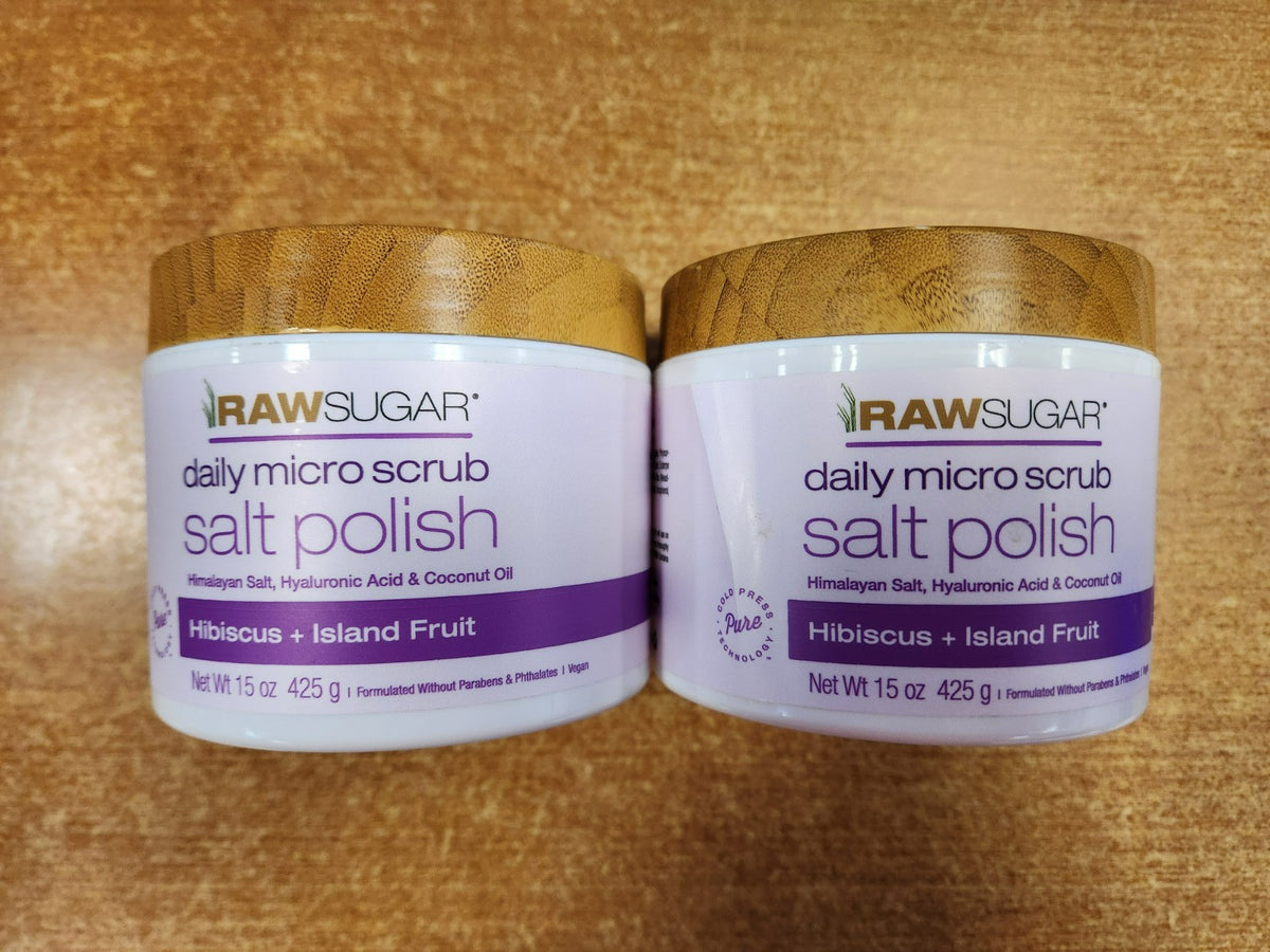 2 Pk: Raw Sugar Daily Micro Scrub Salt Polish Hibiscus + Island Fruit