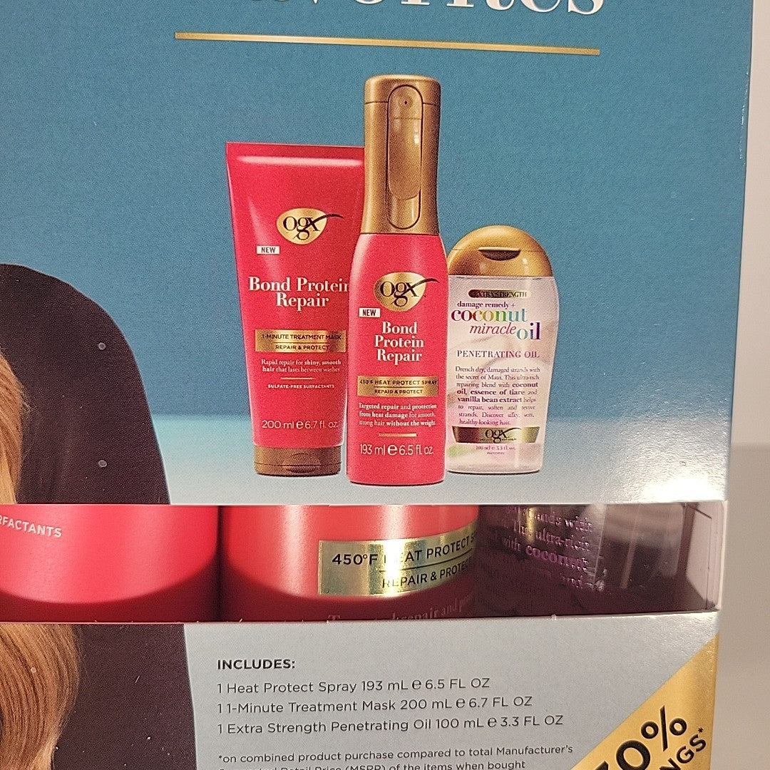 OGX Abbey Yung Hair Care Gift Set - Full Size Heat Protect Spray Mask Oil