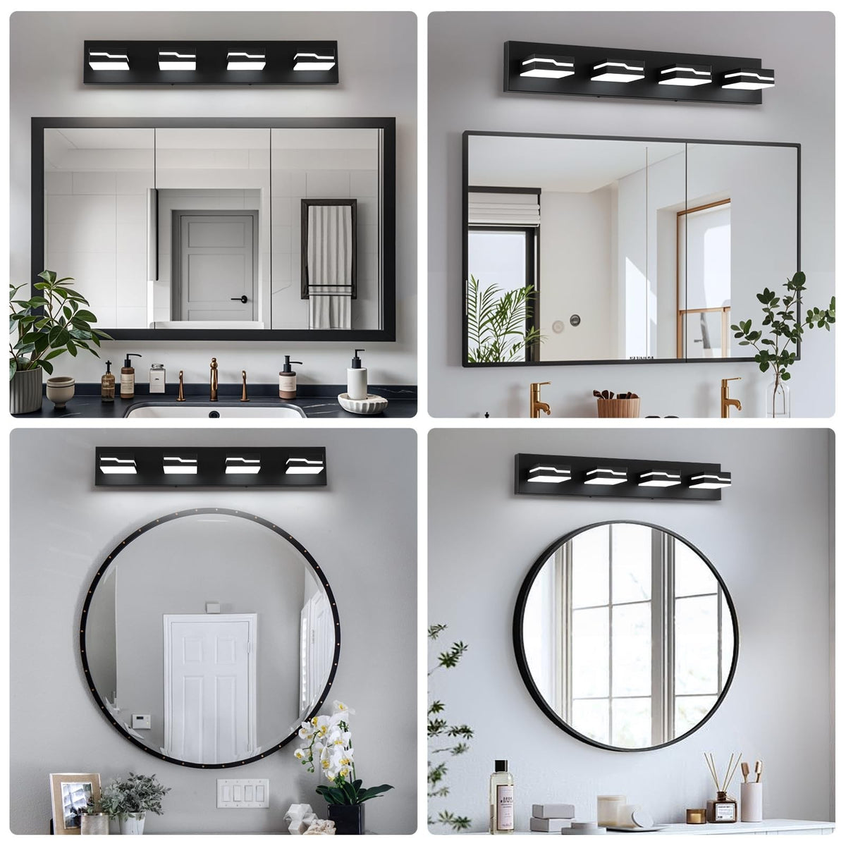 4-Light Dimmable Bathroom Vanity Light Fixture - Black Modern LED Over Mirror