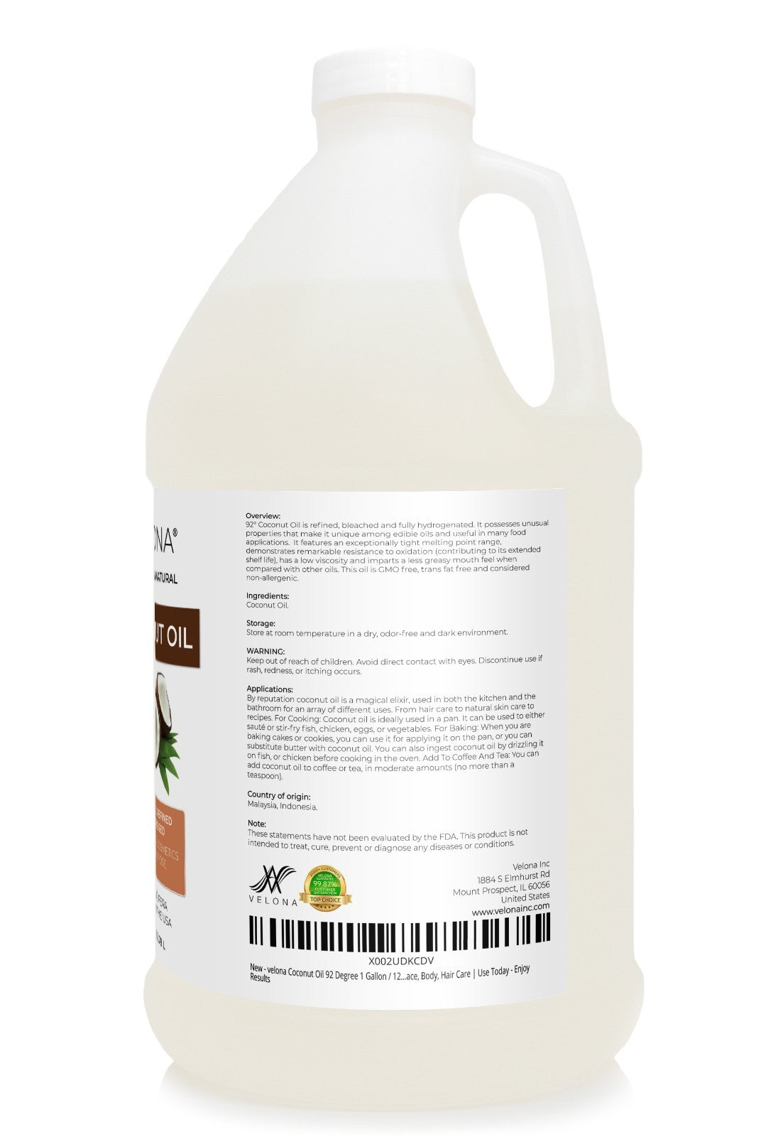 Pure Refined Coconut Oil 92 Degree - Multiple Sizes for Skincare & Cooking