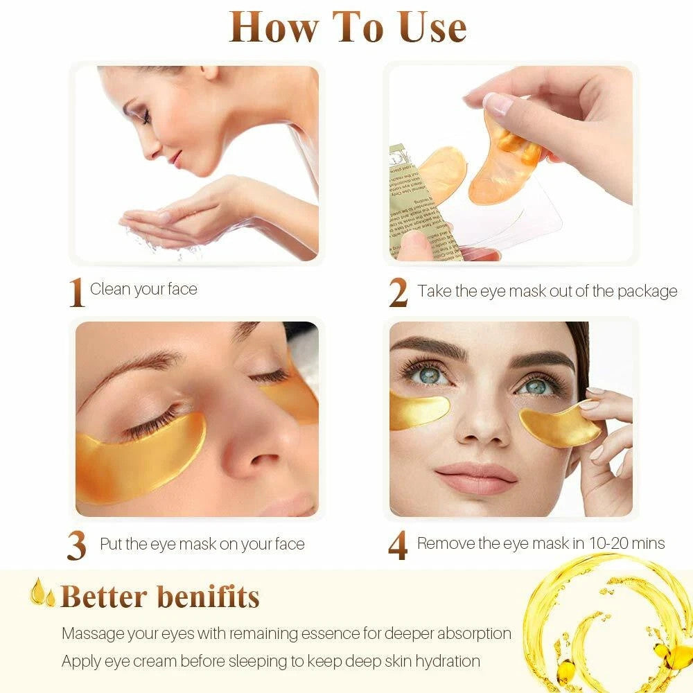 Gold Collagen Eye Masks 100 Pairs - Anti-Aging Dark Circles Puffy Eyes