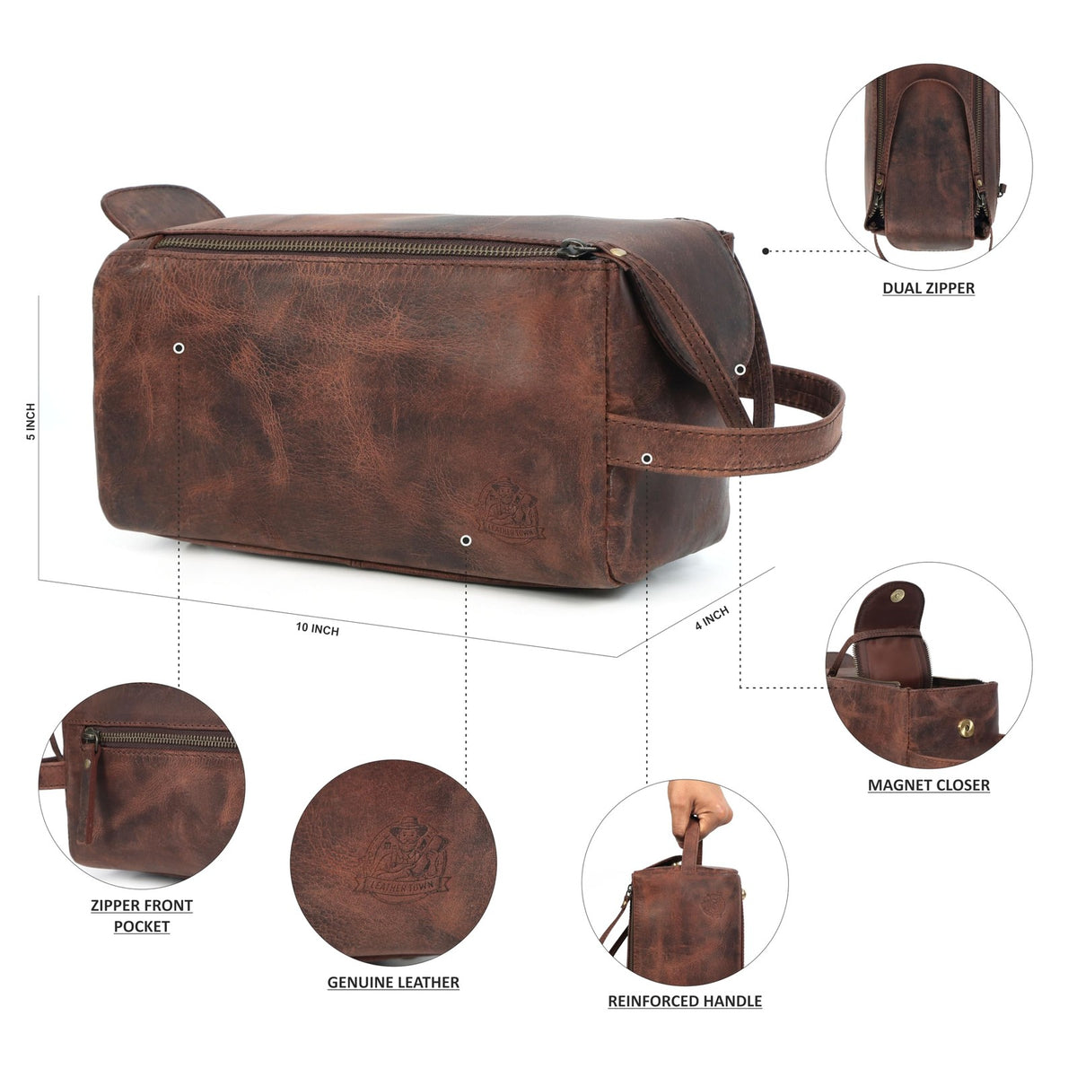 Leather Travel Dopp Kit - Men’s Toiletry Organizer Bag for Grooming