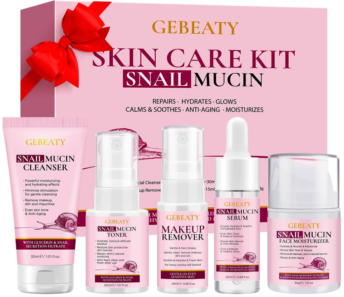 Korean Snail Mucin Skin Care Set for Women & Teens - 5 Piece Collection